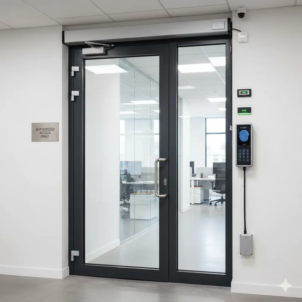 Representative controlled entrance to a commercial office