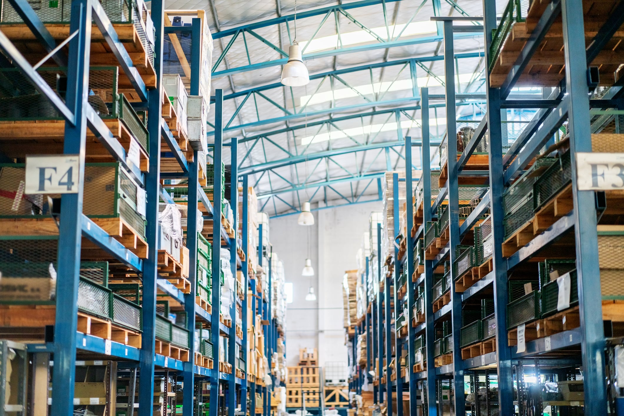 Warehouse storage aisles, representative commercial premises